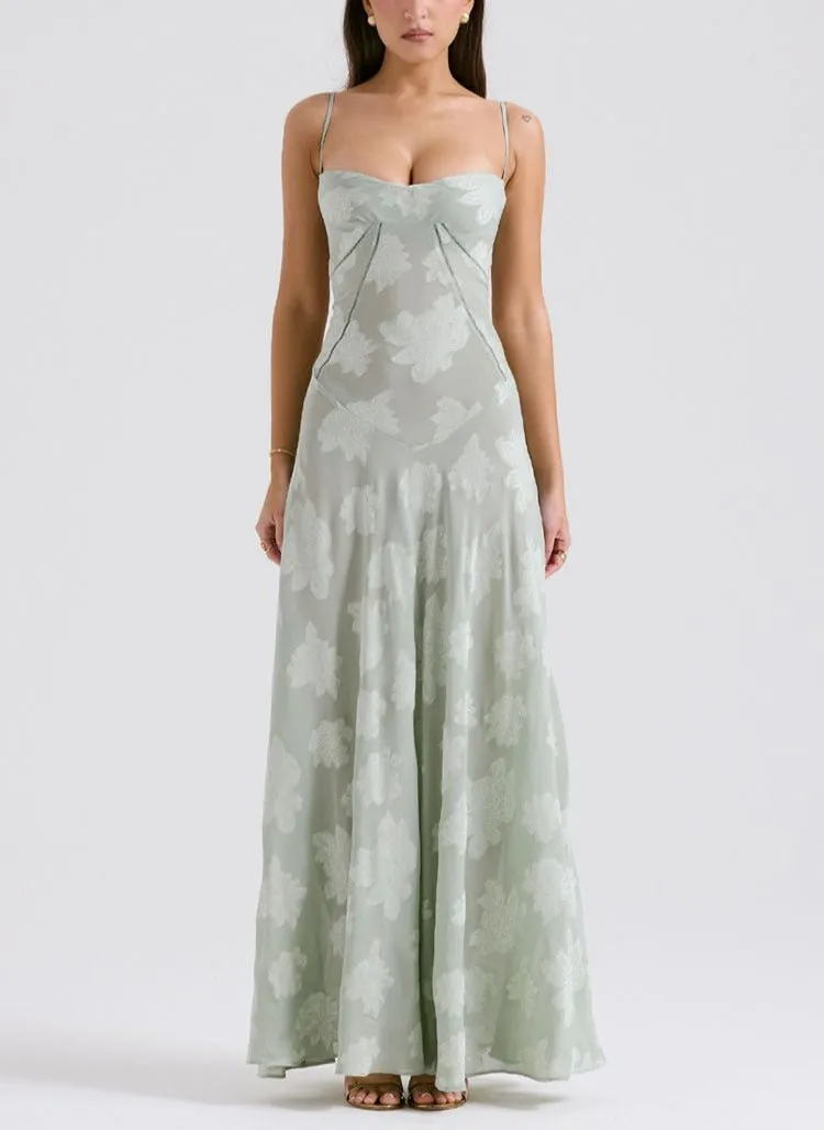 Mesh Maxi Dress with Floral Print