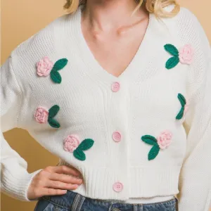Mid Cropped Flower Cardigan