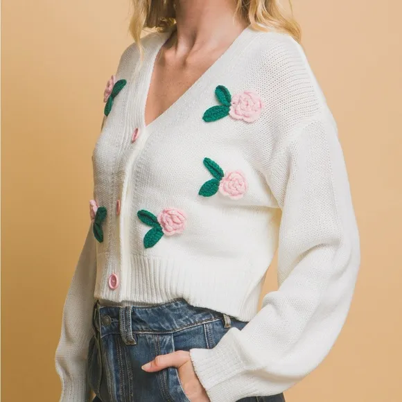 Mid Cropped Flower Cardigan