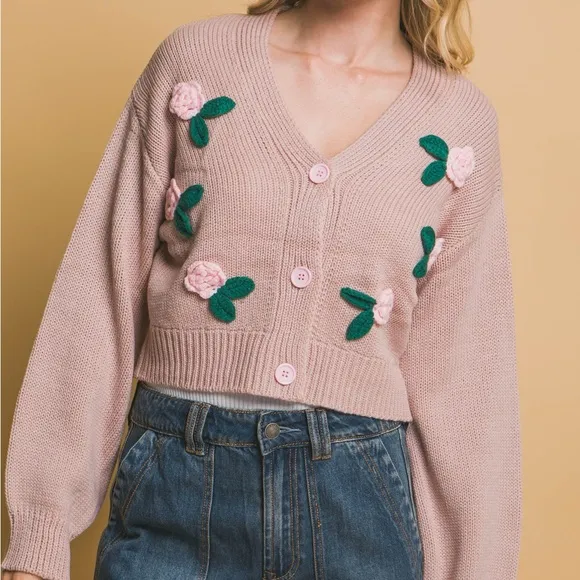 Mid Cropped Flower Cardigan