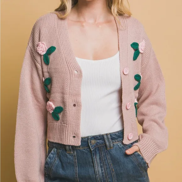 Mid Cropped Flower Cardigan