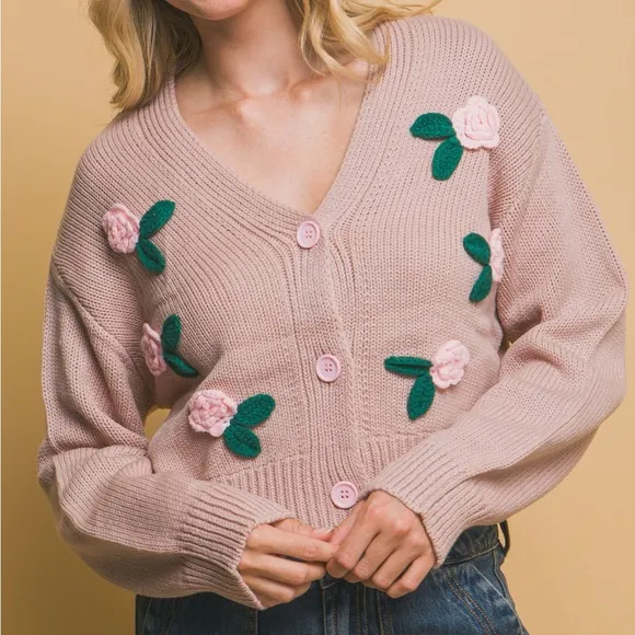 Mid Cropped Flower Cardigan