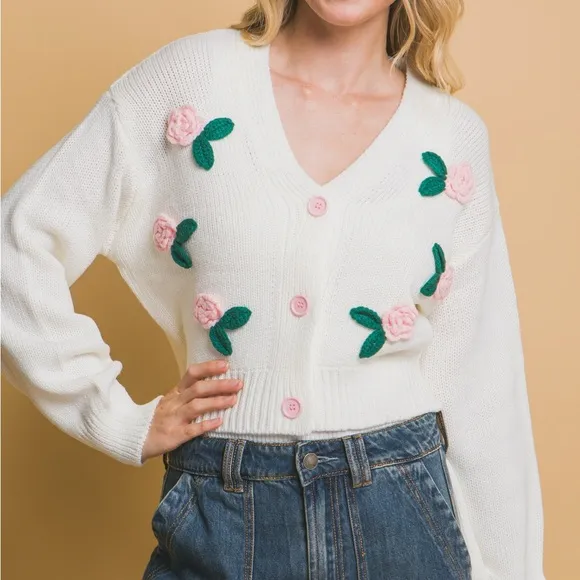 Mid Cropped Flower Cardigan