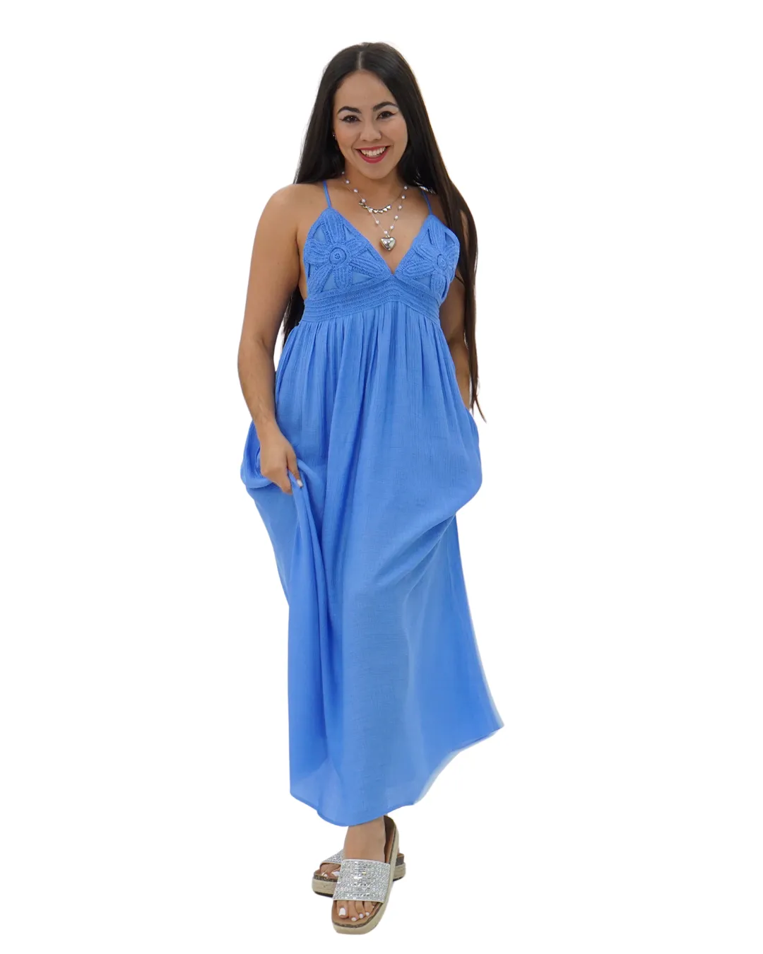 MIDI FLOWER DRESS BLUE