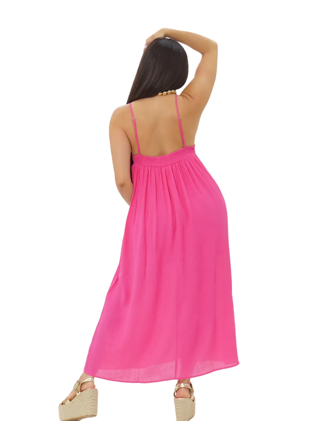 MIDI FLOWER DRESS FUCHSIA