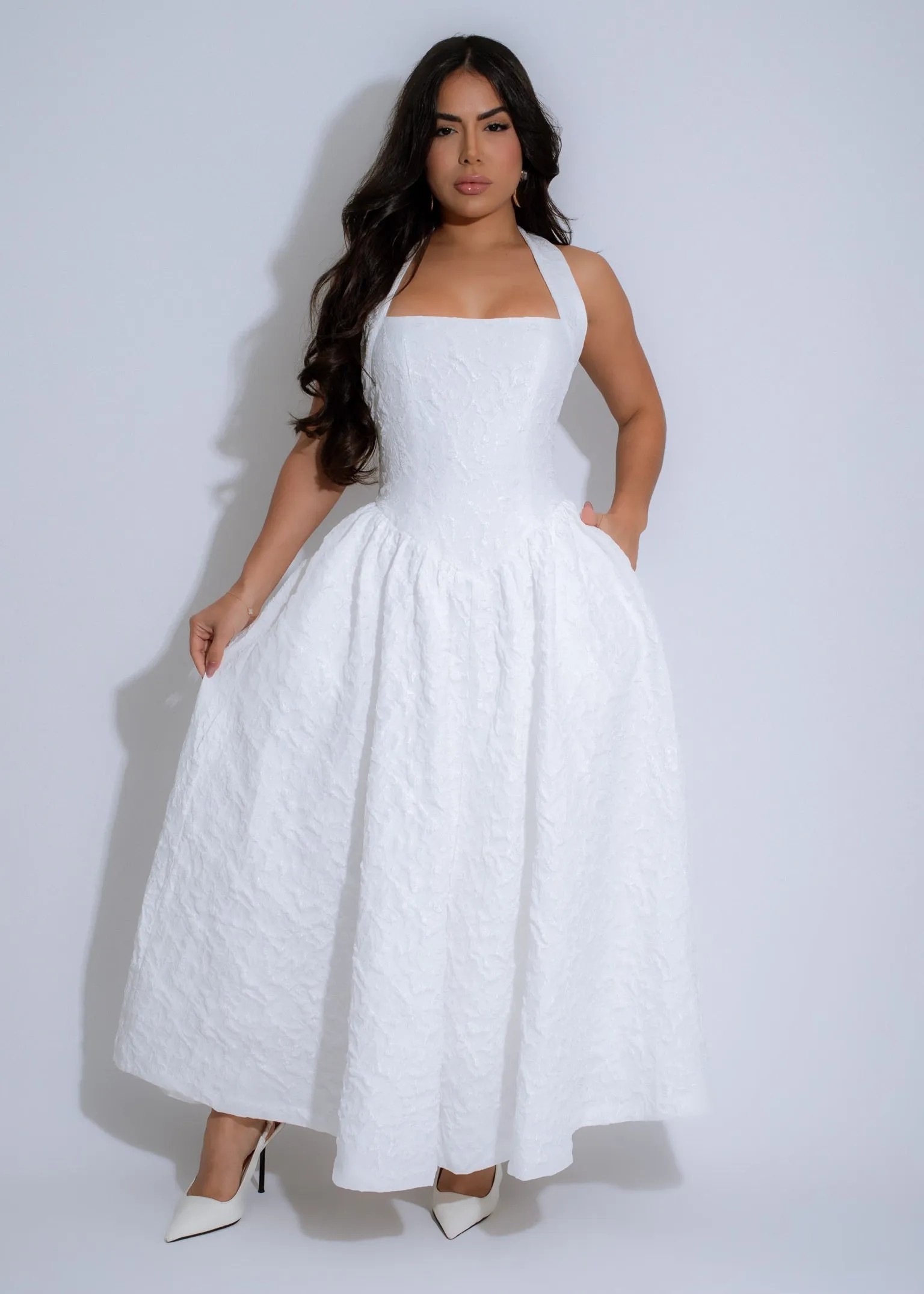 Midnight Bloom Floral Midi Dress White
