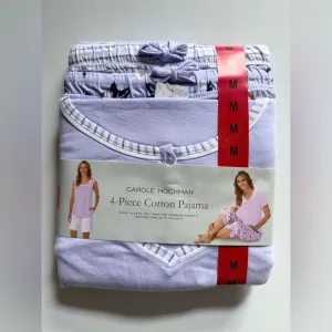 Midnight by Carole Hochman 4-Piece Cotton Pajama Purple Floral Stripe Sleepwear