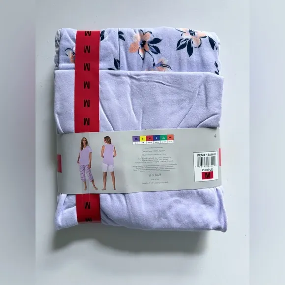 Midnight by Carole Hochman 4-Piece Cotton Pajama Purple Floral Stripe Sleepwear