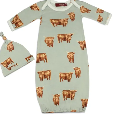 Milkbarn Bamboo Newborn Gown & Hat Set Highland Cow