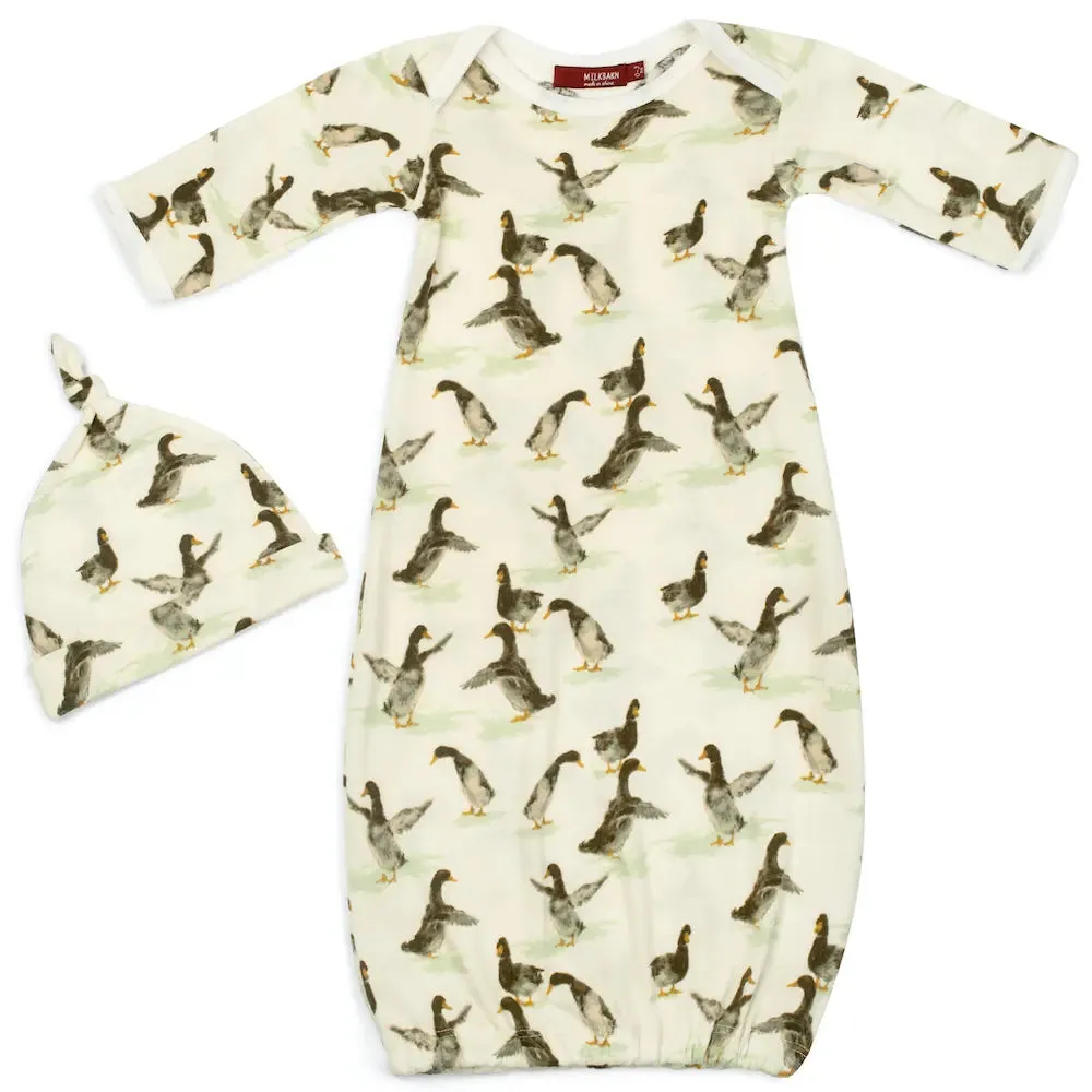 Milkbarn Organic NB Gown & Hat Duck