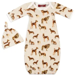 Milkbarn Organic NB Gown & Hat Set Natural Dog
