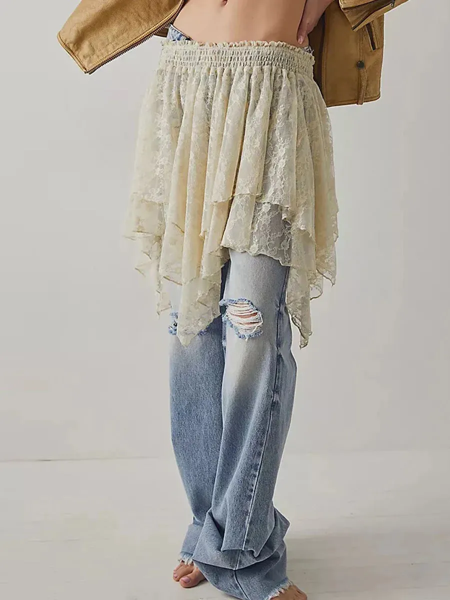Mini Hem Lace Floral Daily Summer Skirt
