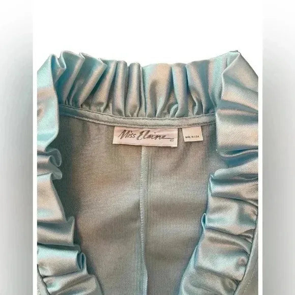 Miss Elaine Vintage 70s 80s Blue Satin Puff Sleeve Robe Size Small