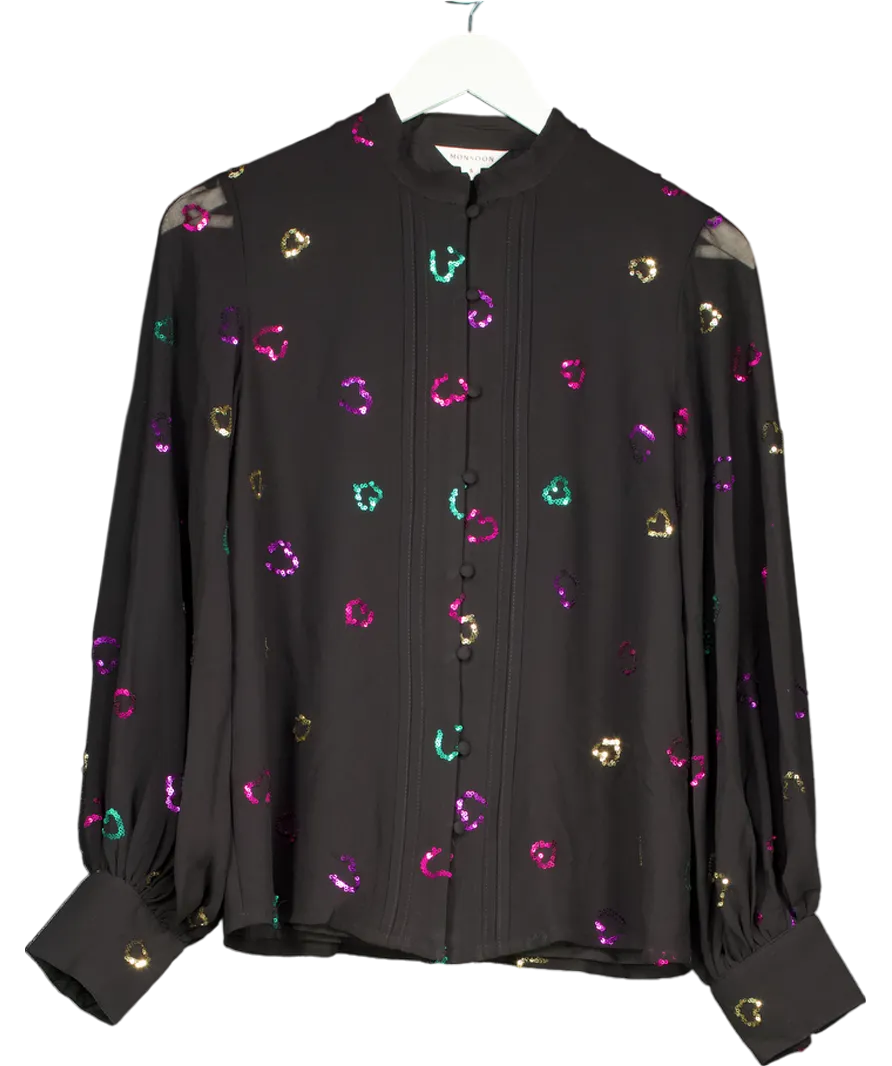 Monsoon Hope Heart Sequin Blouse Black UK 8