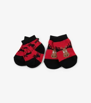 Moose on Red 2-Pair Baby Socks