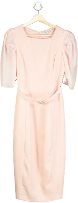 Moxjnj Pink Puff Sleeve Belted Dress UK M