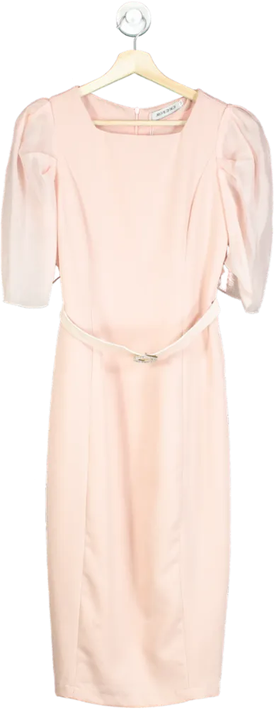 Moxjnj Pink Puff Sleeve Belted Dress UK M