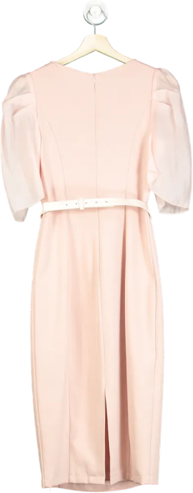 Moxjnj Pink Puff Sleeve Belted Dress UK M