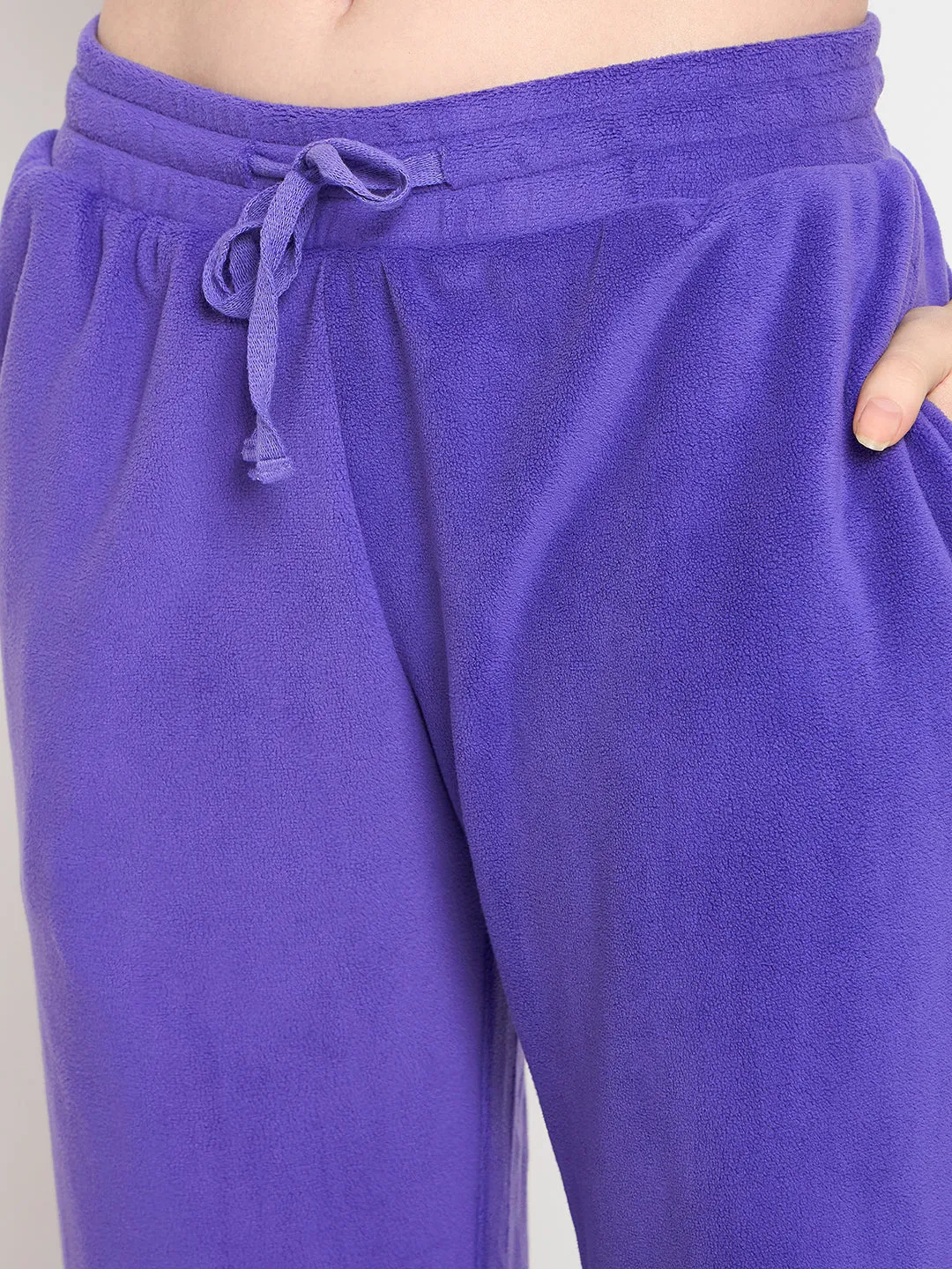 mSECRET Faux Fur Self Design Purple Night Suit