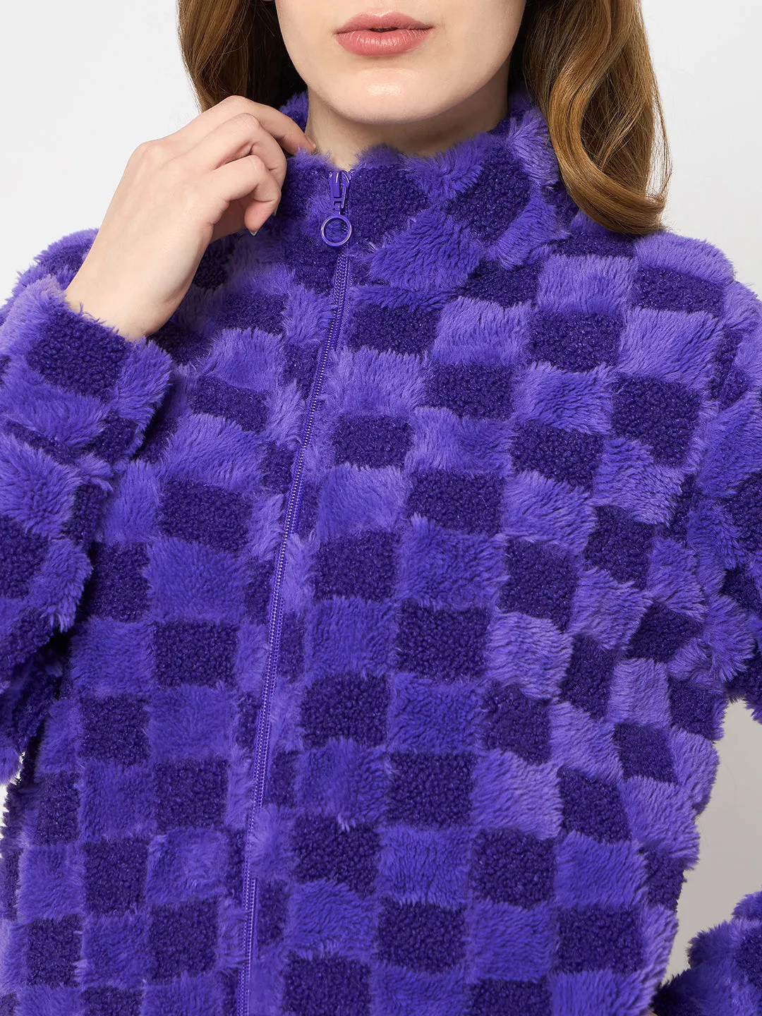 mSECRET Faux Fur Self Design Purple Night Suit