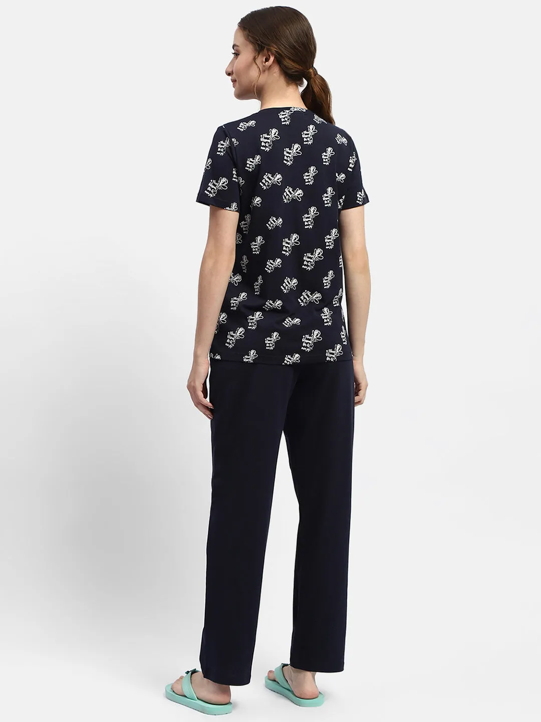 mSECRET Geometric Print Navy Blue Two-Piece Nightsuit