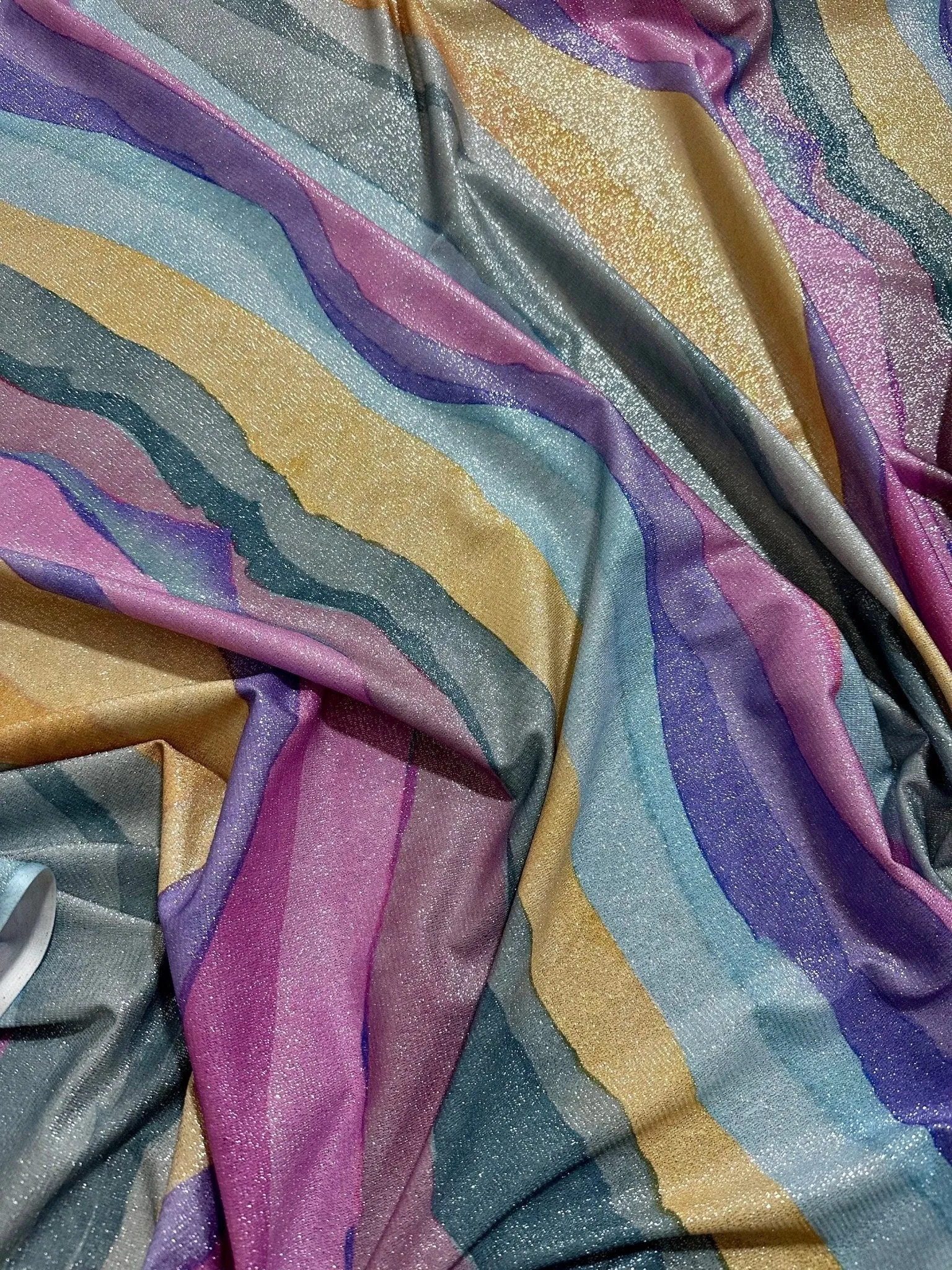 Multicolor Shimmer Lurex Fabric with Glitter and 2-Way Stretch