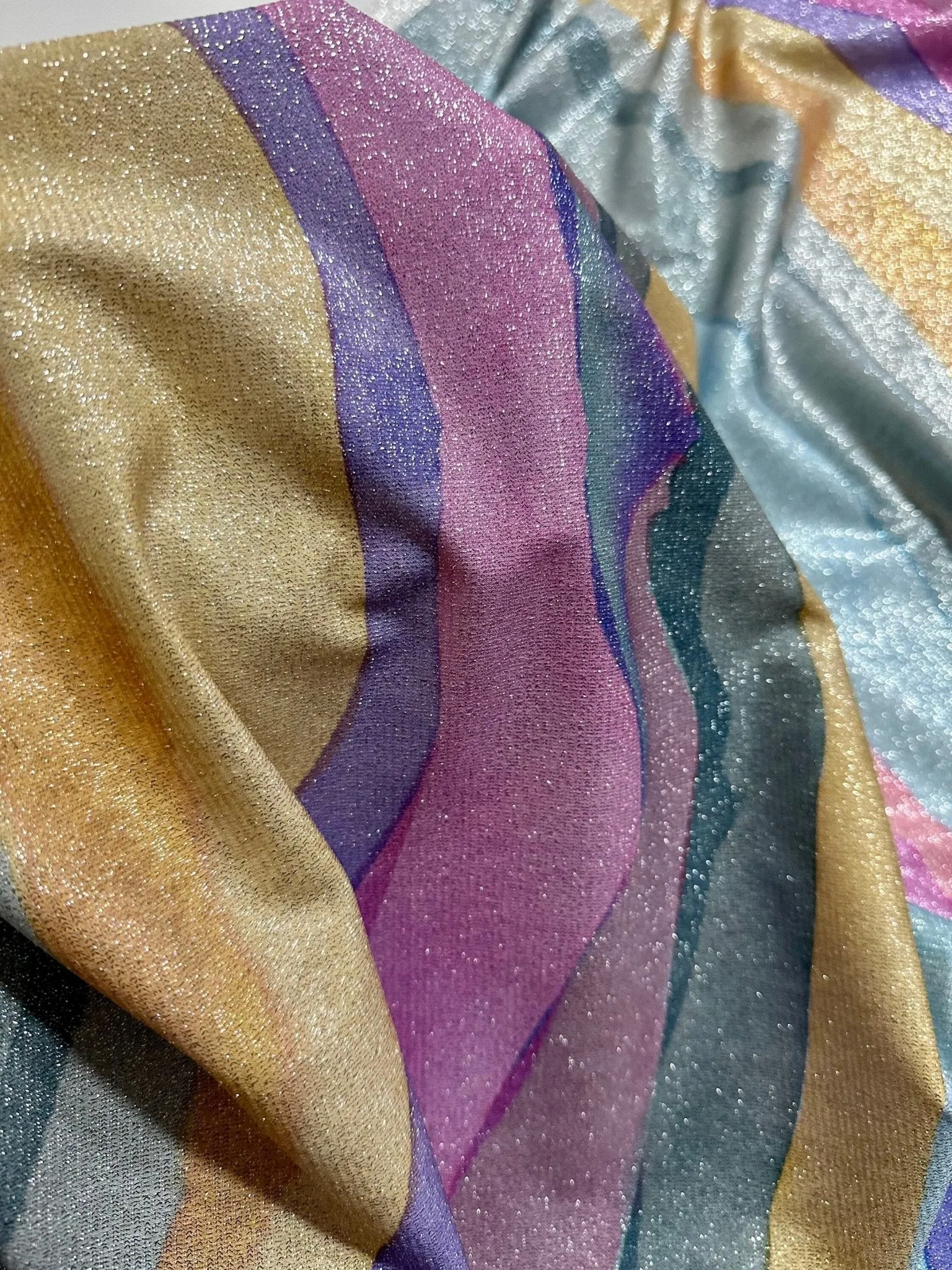 Multicolor Shimmer Lurex Fabric with Glitter and 2-Way Stretch