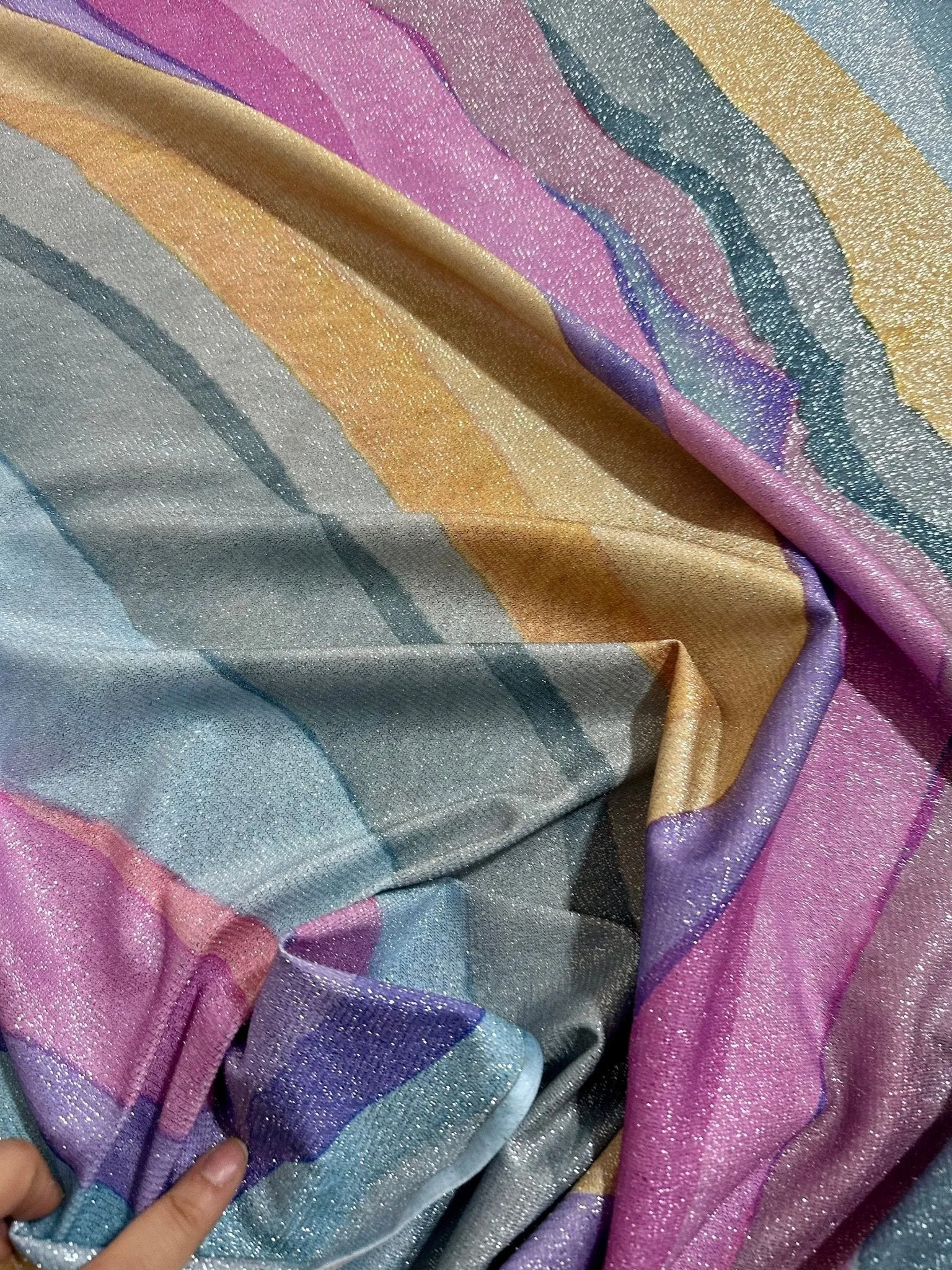 Multicolor Shimmer Lurex Fabric with Glitter and 2-Way Stretch