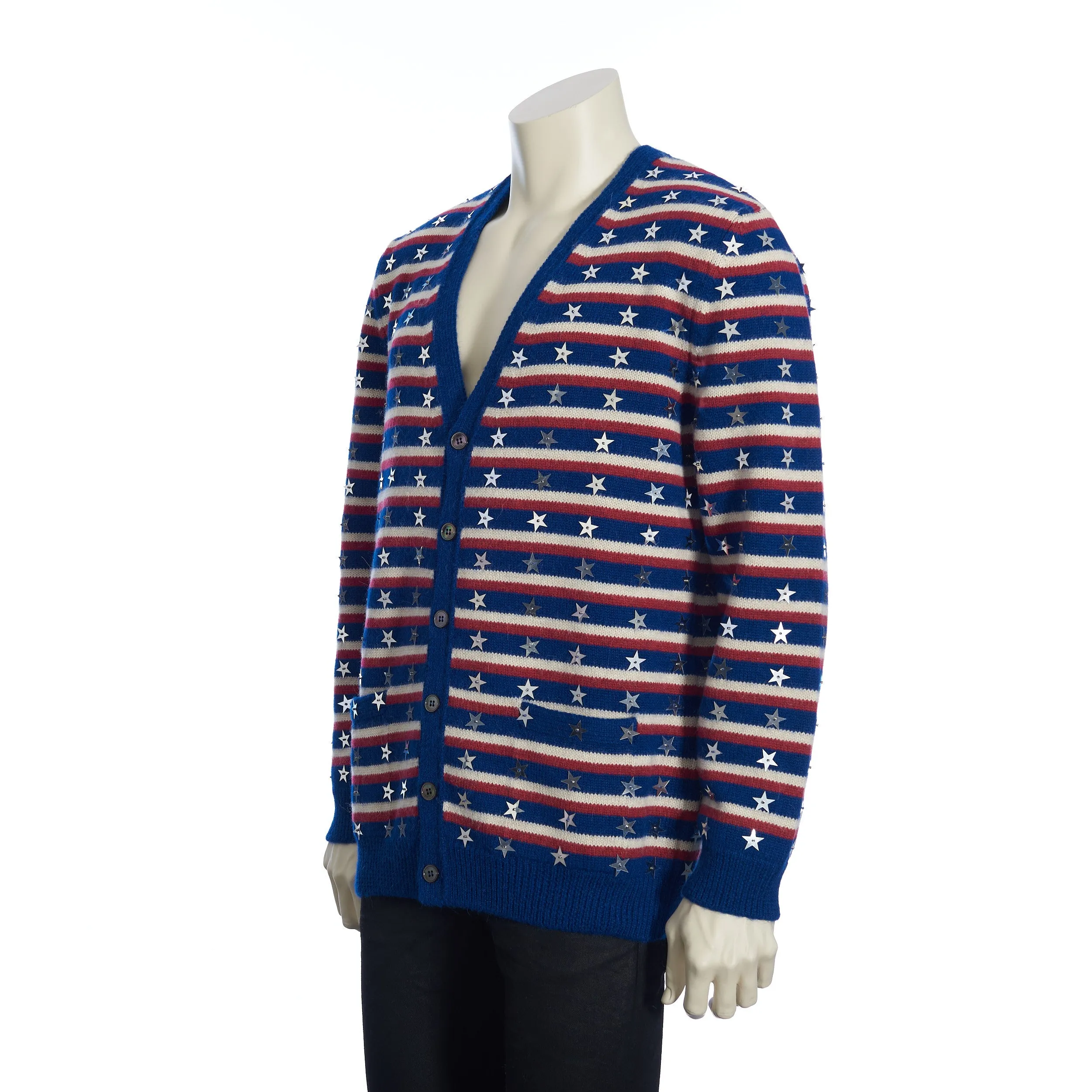 Multicolour Loose Cardigan In Wool And Alpaca Wool Embroidered With Stars