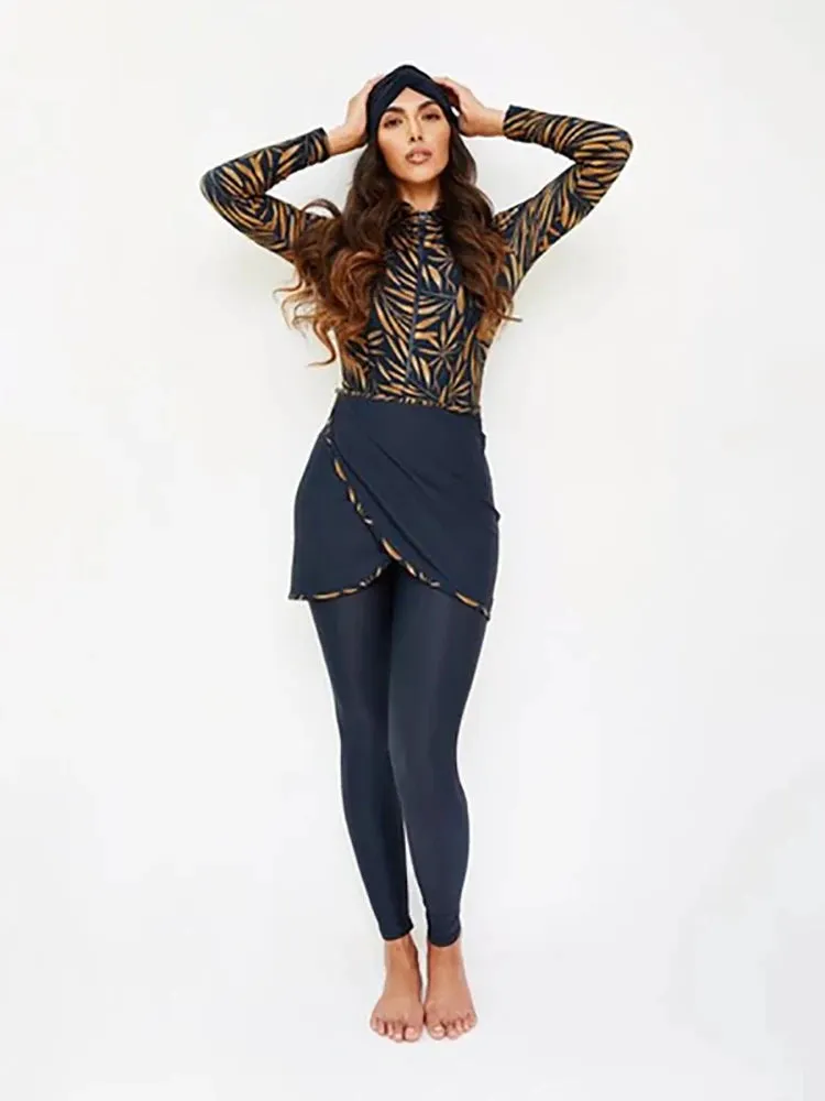 Muslim Swimwear Women Modest Patchwork Hijab Long Sleeves Sport Swimsuit 3pcs Islamic Burkinis Wear Bathing Suit
