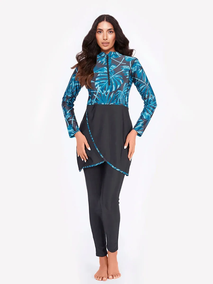 Muslim Swimwear Women Modest Patchwork Hijab Long Sleeves Sport Swimsuit 3pcs Islamic Burkinis Wear Bathing Suit