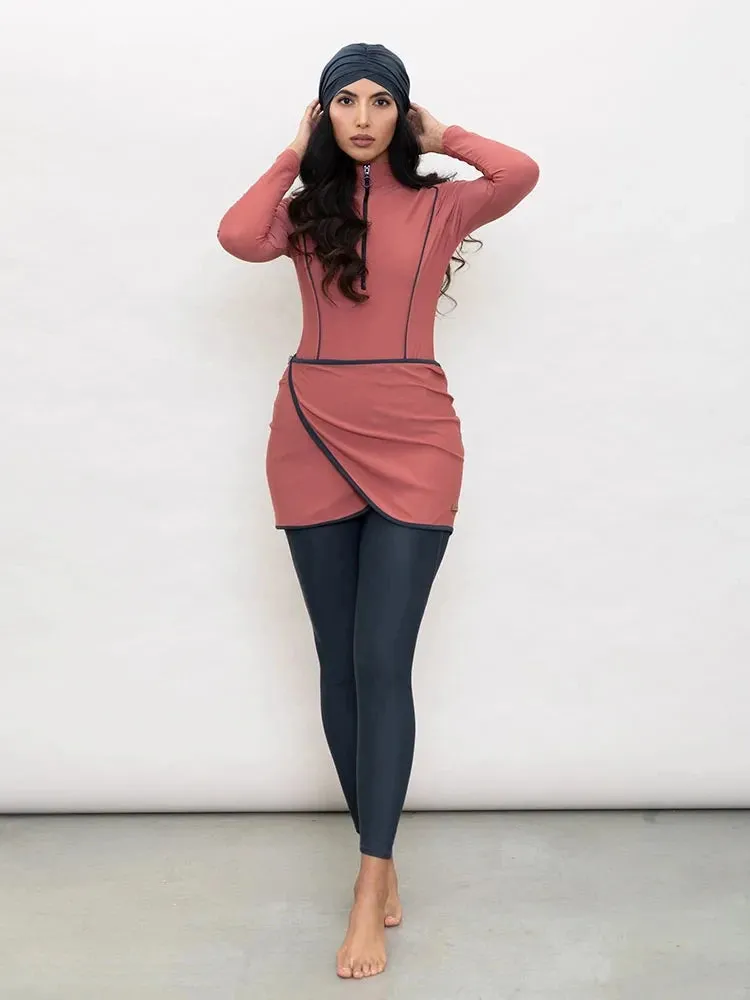 Muslim Swimwear Women Modest Patchwork Hijab Long Sleeves Sport Swimsuit 3pcs Islamic Burkinis Wear Bathing Suit