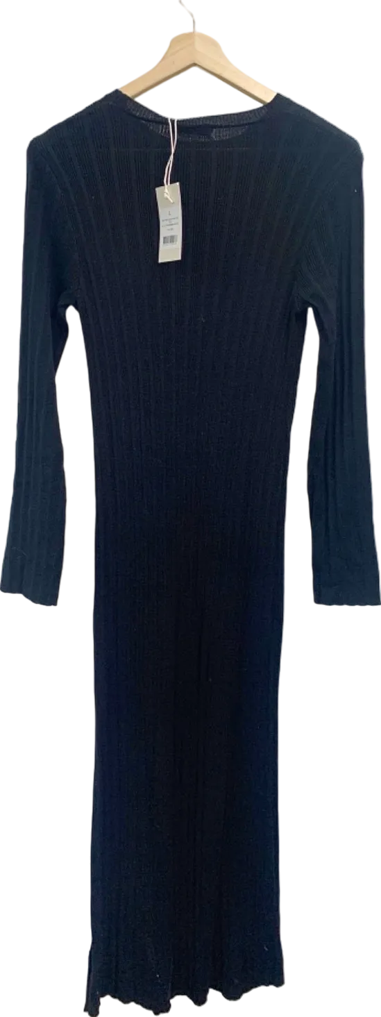 Na-Kd Black Ribbed Detail Knitted Maxi Dress UK L