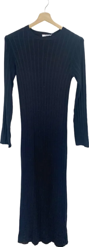 Na-Kd Black Ribbed Detail Knitted Maxi Dress UK L