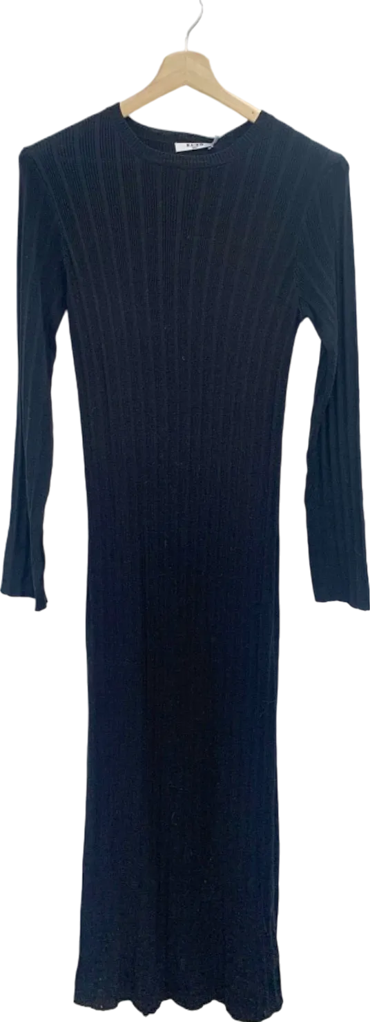 Na-Kd Black Ribbed Detail Knitted Maxi Dress UK L