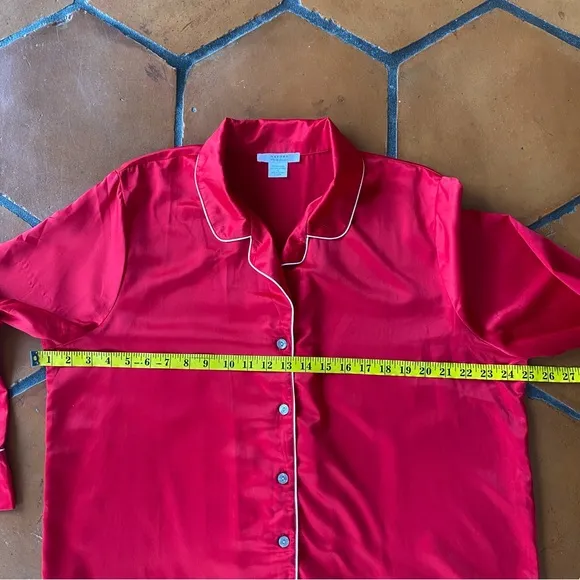 Natori Private Luxuries Pajama Set Women XL Top Pants Red Satin Lounge PJ’s Soft