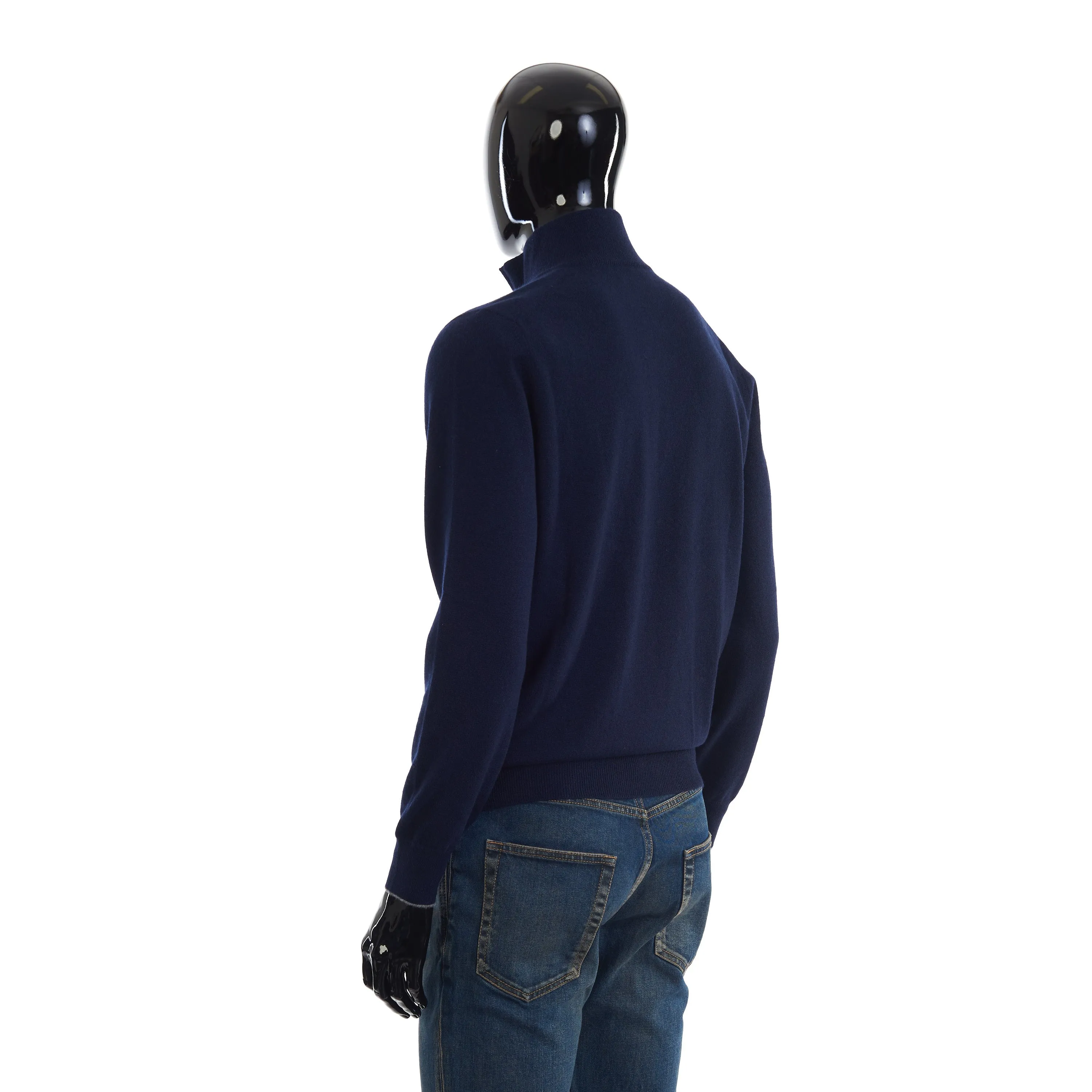 Navy Blue Cashmere Turtleneck Sweater With Zipper