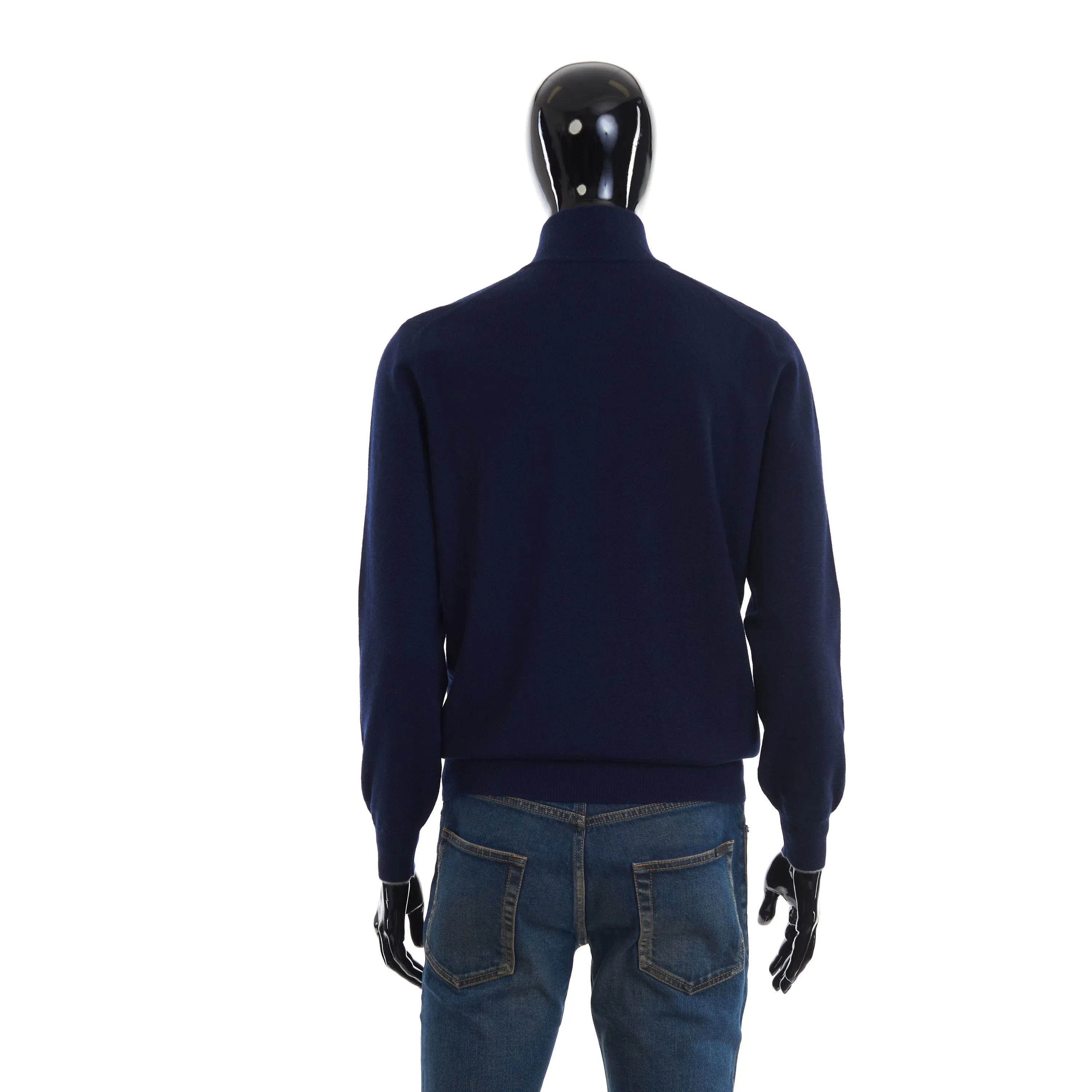 Navy Blue Cashmere Turtleneck Sweater With Zipper