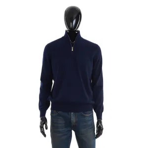 Navy Blue Cashmere Turtleneck Sweater With Zipper