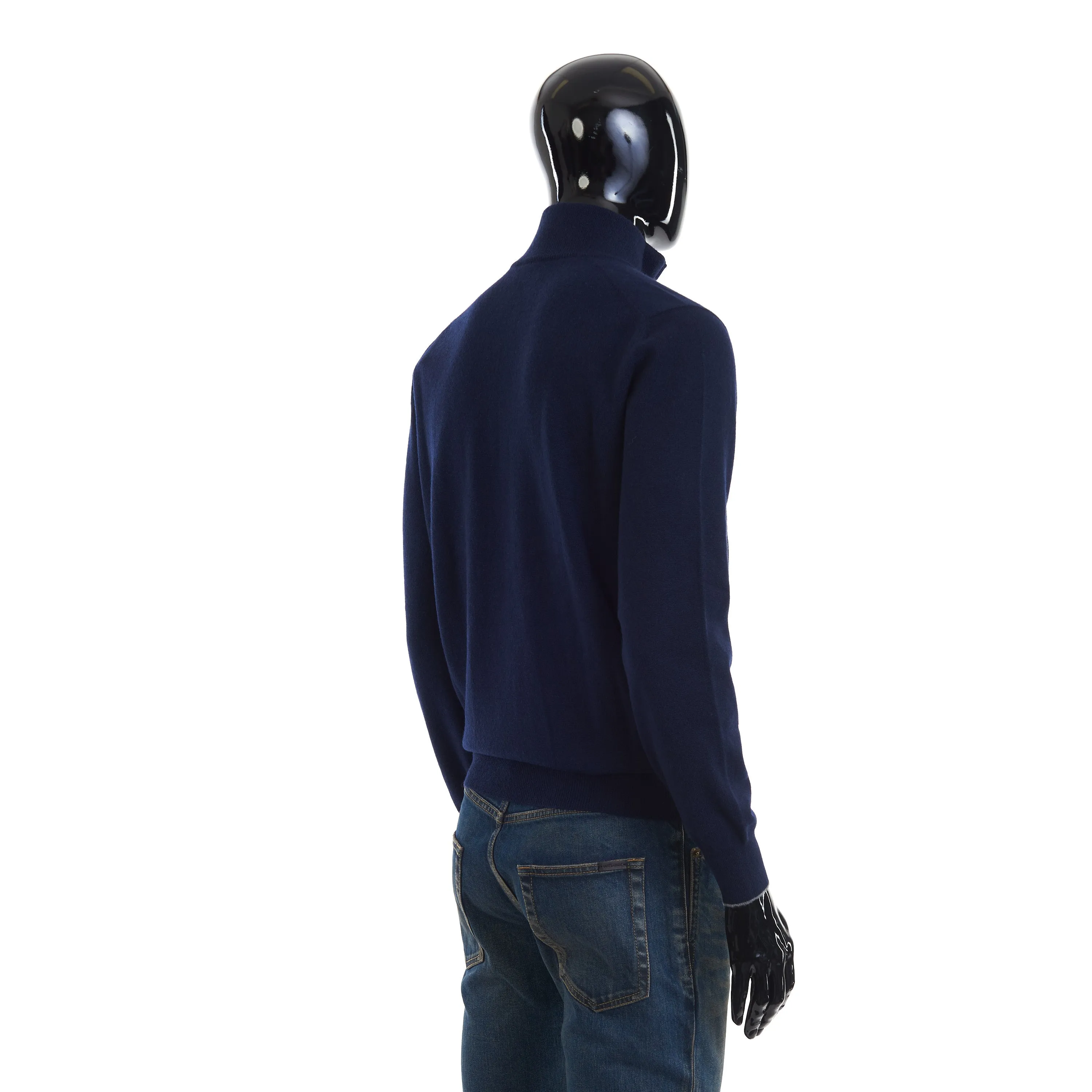 Navy Blue Cashmere Turtleneck Sweater With Zipper