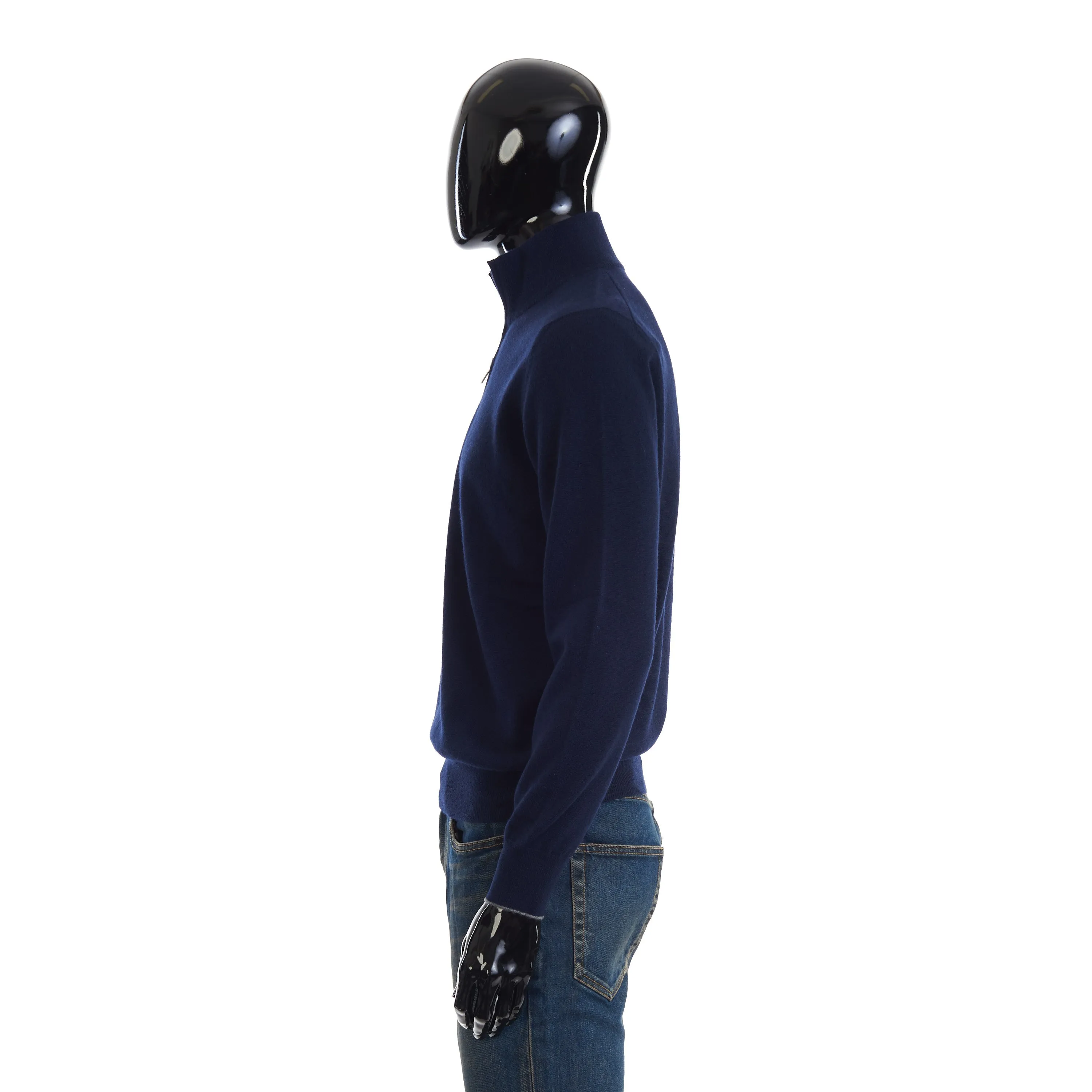 Navy Blue Cashmere Turtleneck Sweater With Zipper