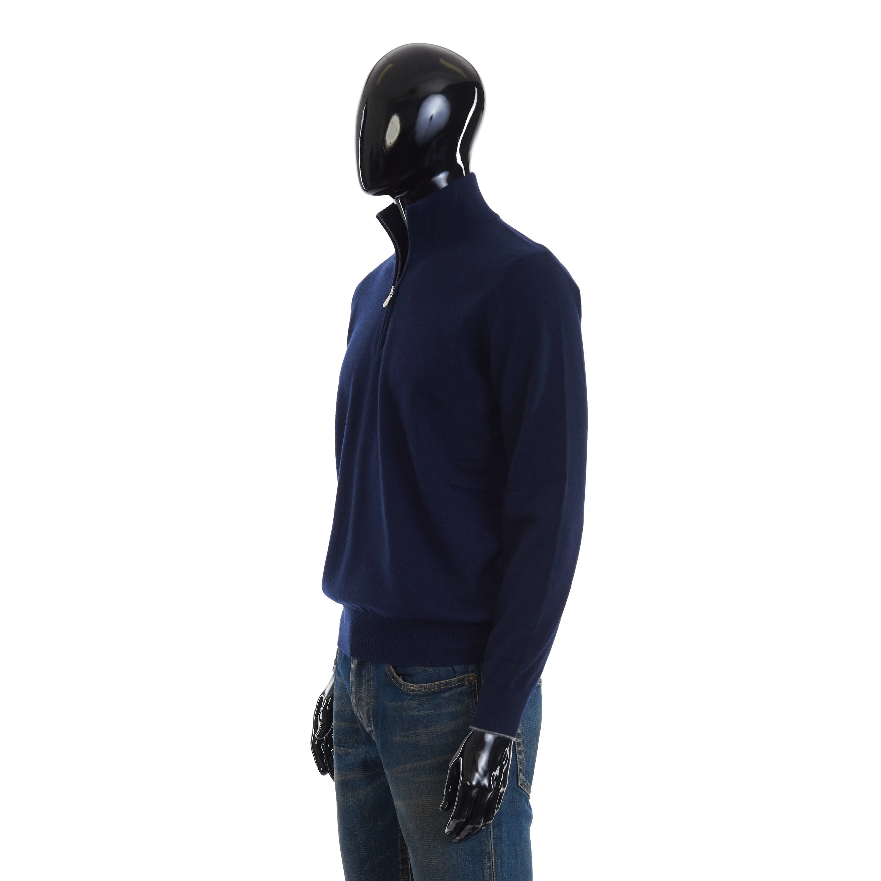 Navy Blue Cashmere Turtleneck Sweater With Zipper