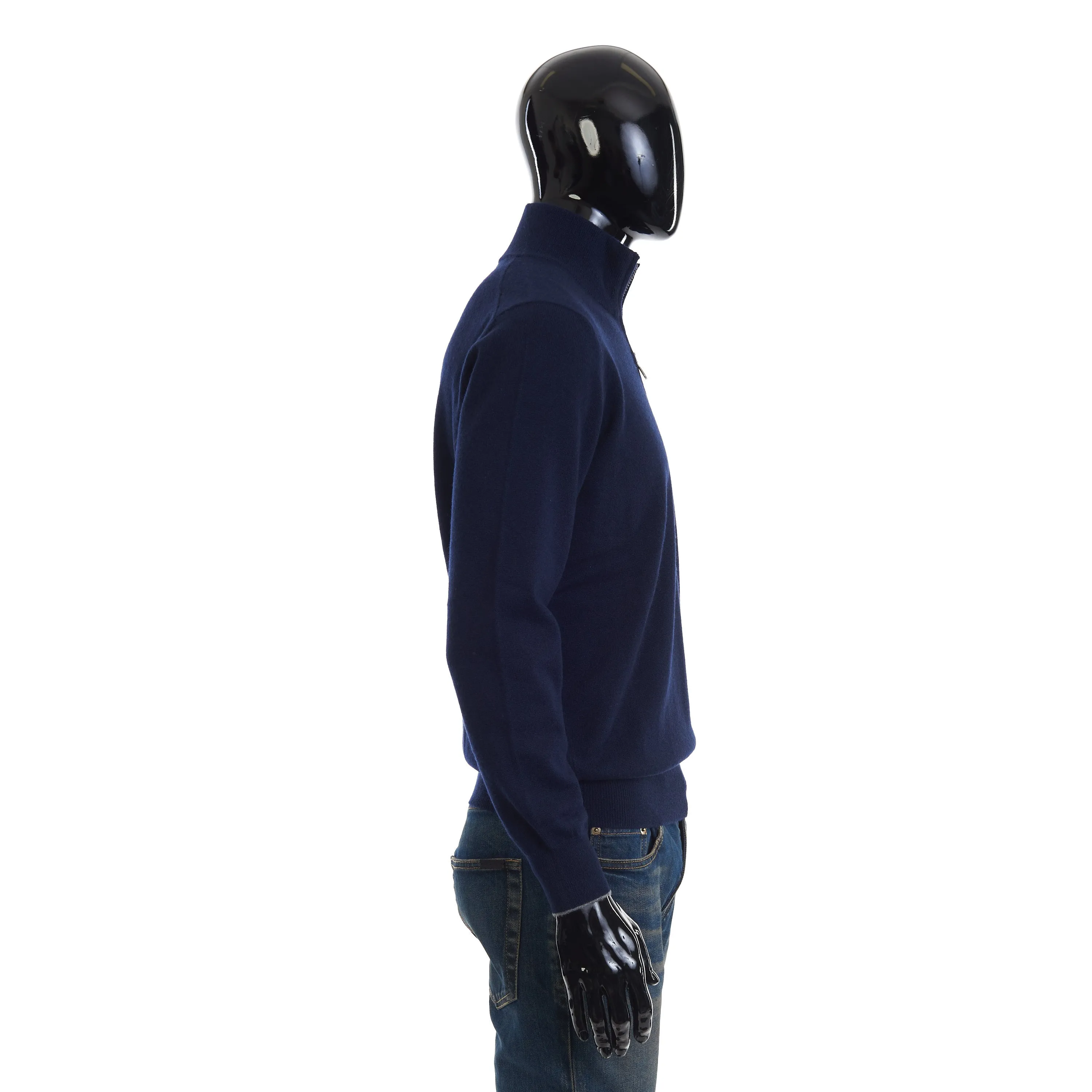 Navy Blue Cashmere Turtleneck Sweater With Zipper