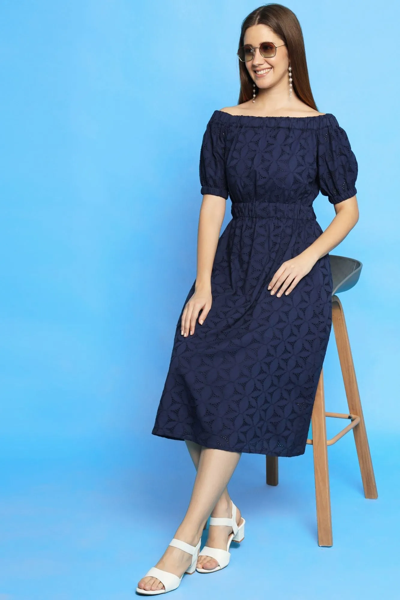 Navy Blue color off shoulder shfilly dress