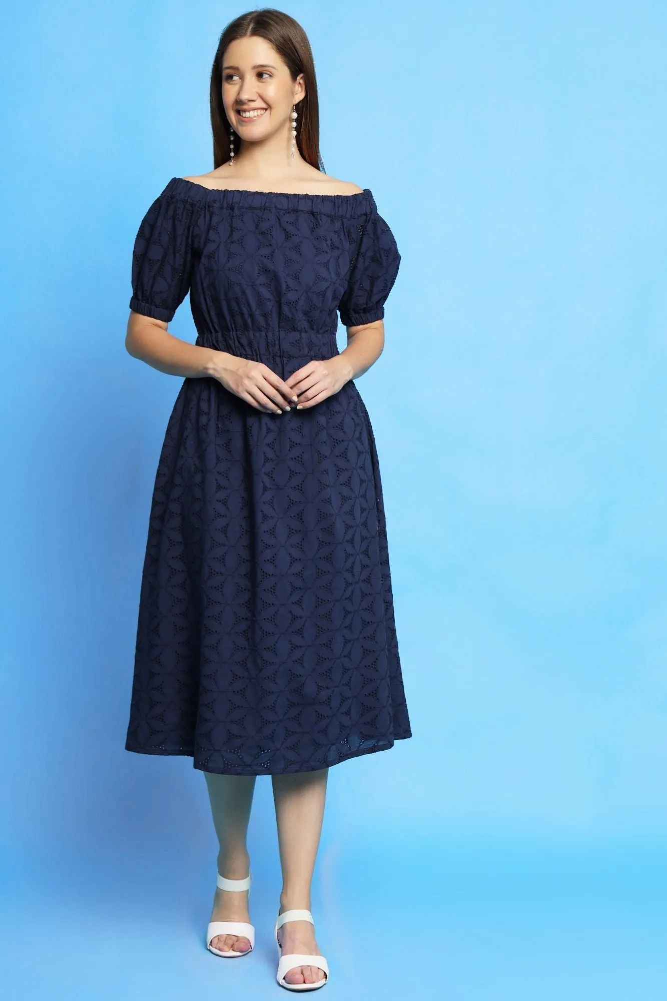 Navy Blue color off shoulder shfilly dress