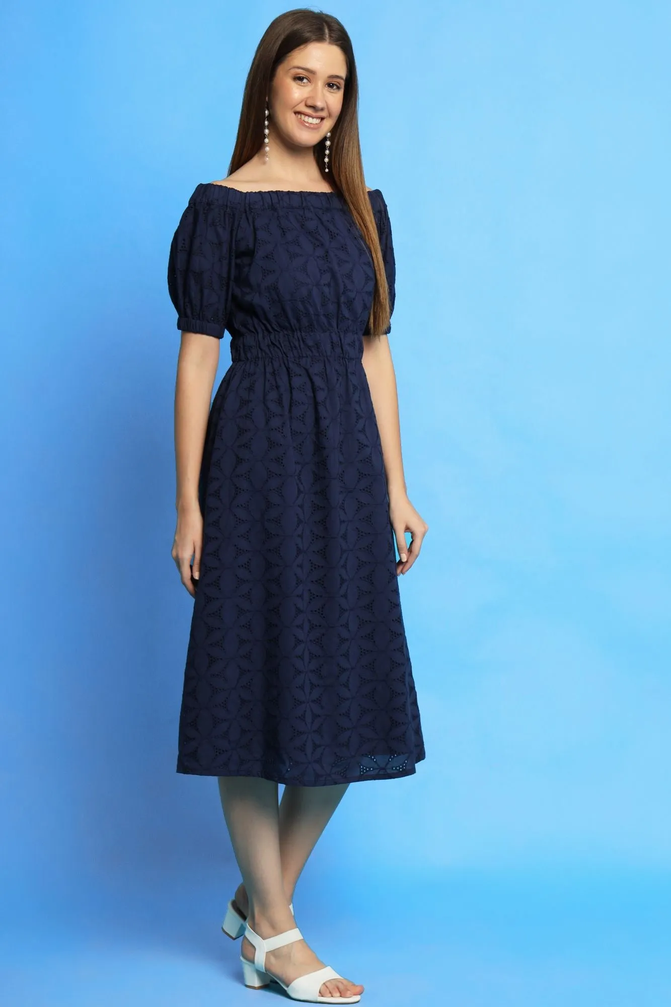 Navy Blue color off shoulder shfilly dress