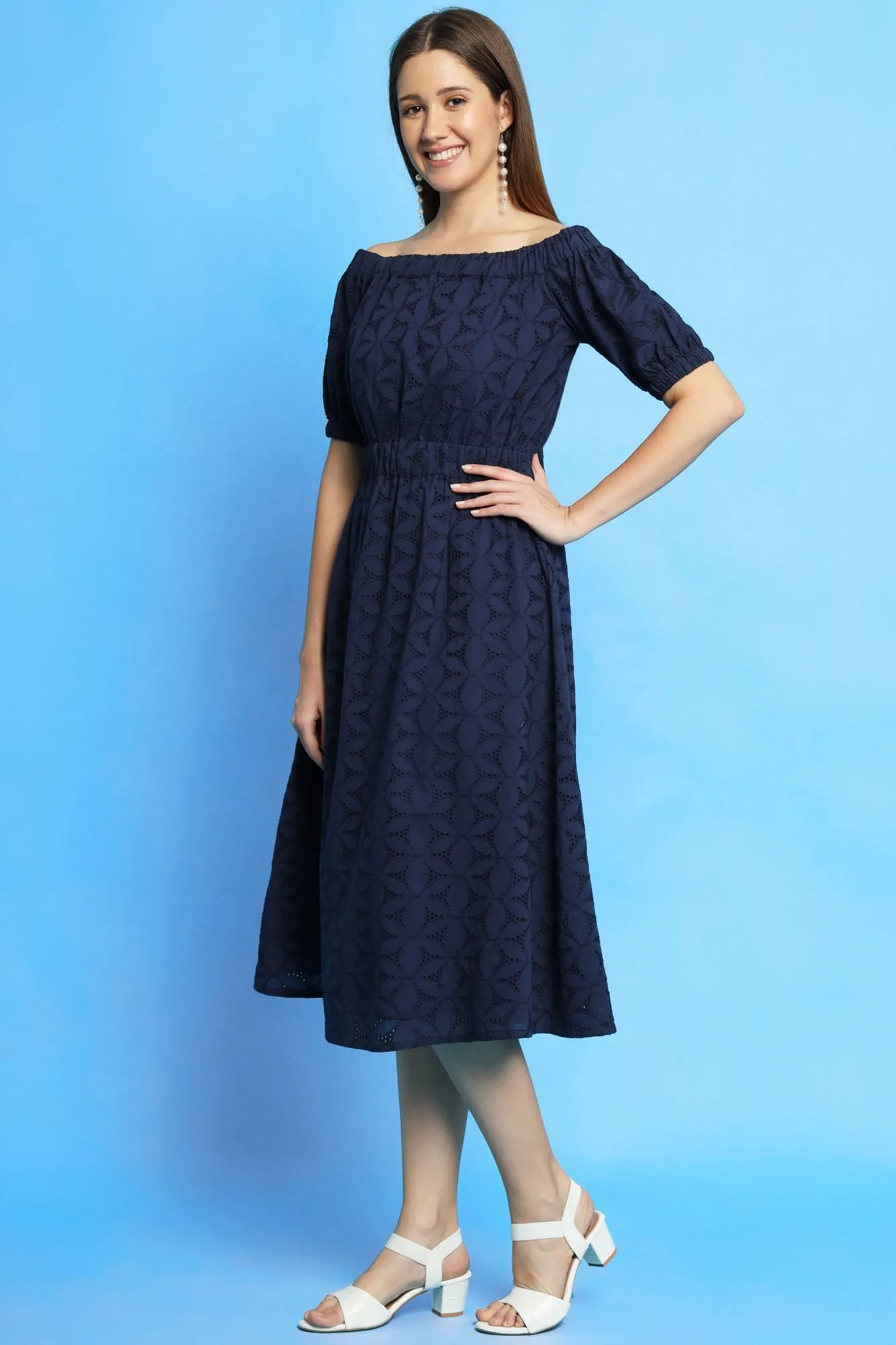 Navy Blue color off shoulder shfilly dress