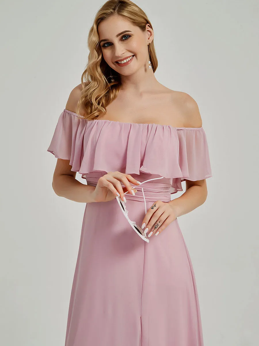 Navy Blue Convertible Ruffle Sleeves Chiffon Maxi Bridesmaid Dresses