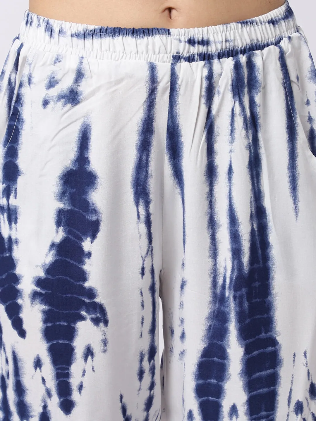 Navy Blue Tie-Dye Printed Viscose Rayon Night Suit for Women | S-XL | Claura