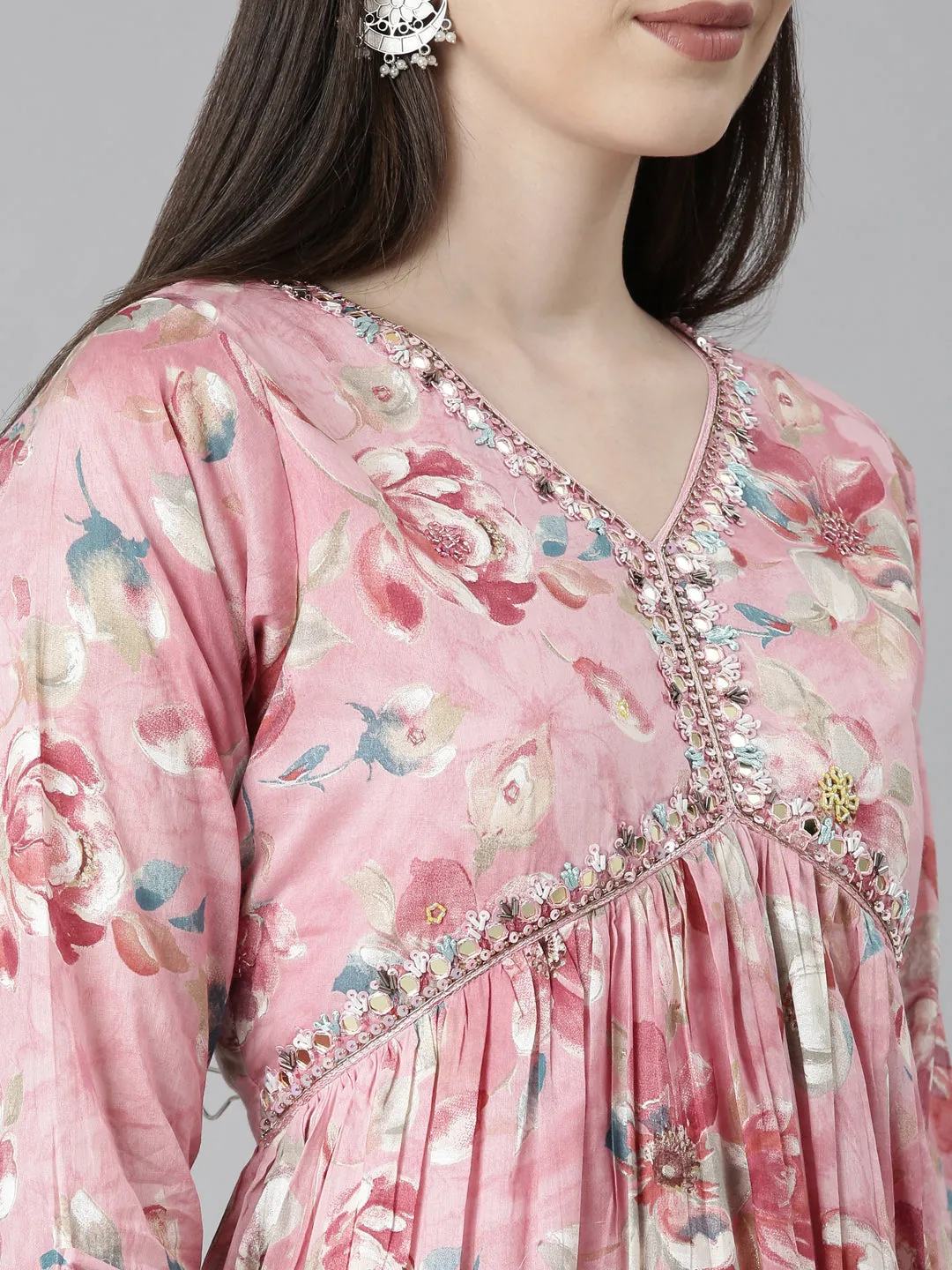 Neeru's Pink Straight Casual Floral Dresses